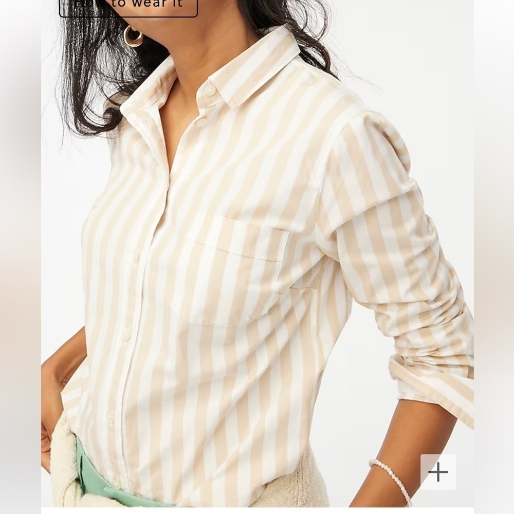 J. Crew Factory Beige and White Striped Button-Down Shirt